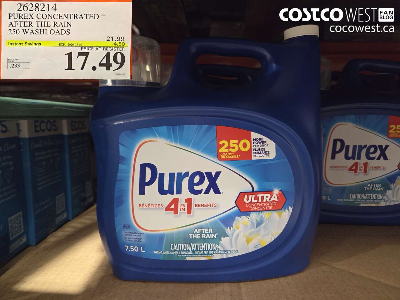 2628214 PUREX CONCENTRATED AFTER THE RAIN 250 WASHLOADS ($4.50 INSTANT SAVINGS EXPIRES ON 2026-05-10) $17.49