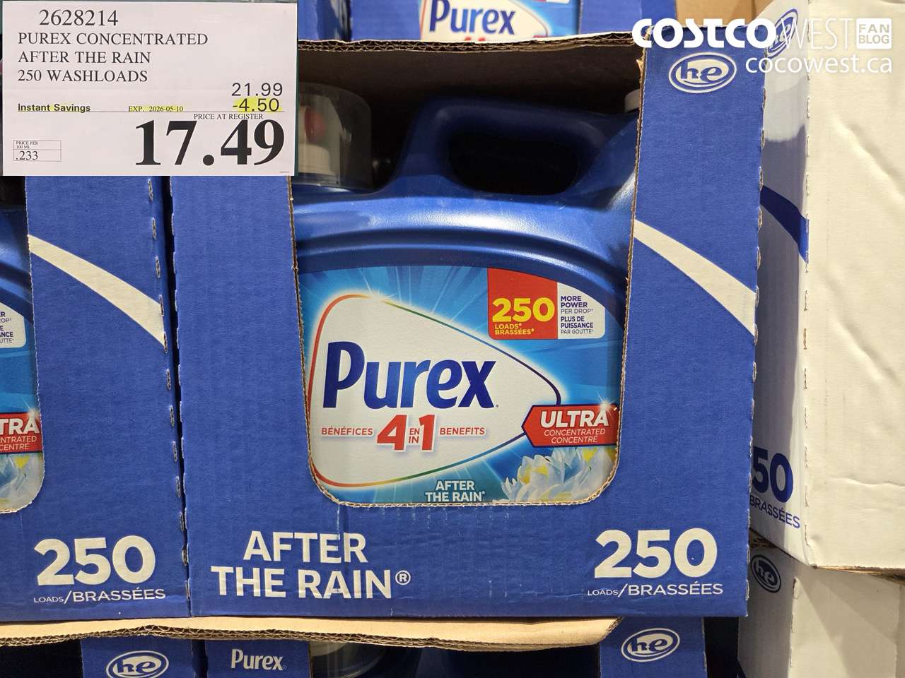 2628214 PUREX CONCENTRATED AFTER THE RAIN 250 WASHLOADS ($4.50 INSTANT SAVINGS EXPIRES ON 2026-05-10) $17.49
