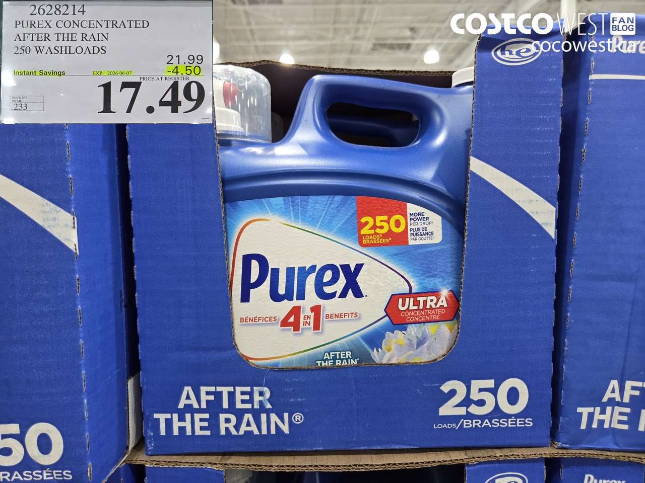 2628214 PUREX CONCENTRATED AFTER THE RAIN 250 WASHLOADS ($4.50 INSTANT SAVINGS EXPIRES ON 2026-06-07) $17.49