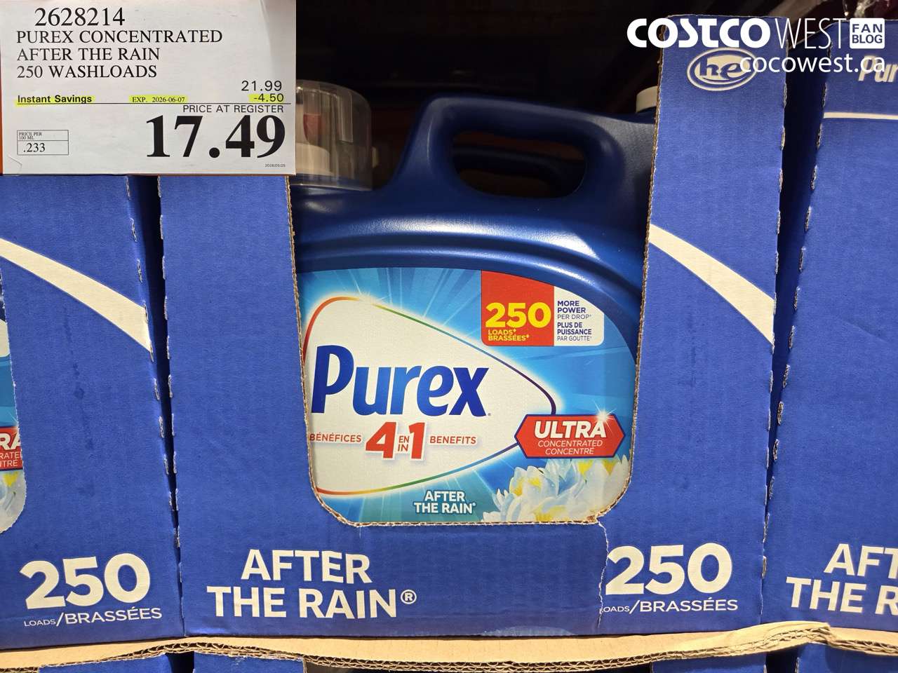 2628214 PUREX CONCENTRATED AFTER THE RAIN 250 WASHLOADS ($4.50 INSTANT SAVINGS EXPIRES ON 2026-06-07) $17.49