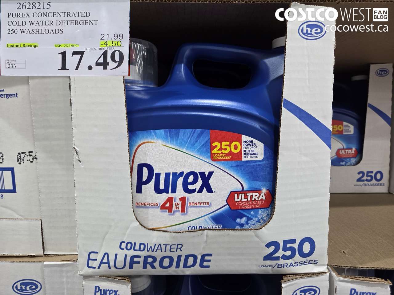 2628215 PUREX CONCENTRATED COLD WATER DETERGENT 250 WASHLOADS ($4.50 INSTANT SAVINGS EXPIRES ON 2026-06-07) $17.49
