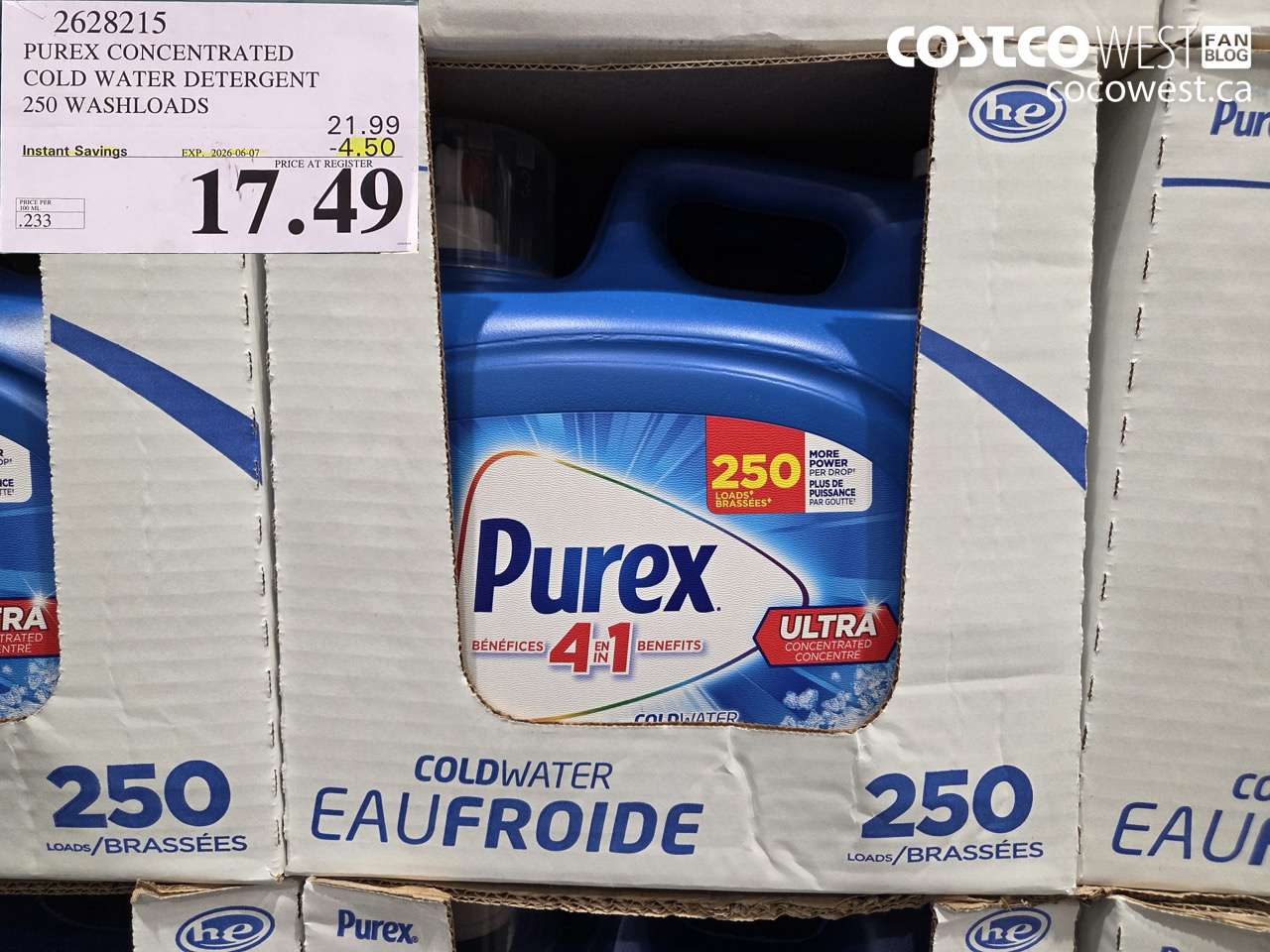 2628215 PUREX CONCENTRATED COLD WATER DETERGENT 250 WASHLOADS ($4.50 INSTANT SAVINGS EXPIRES ON 2026-06-07) $17.49