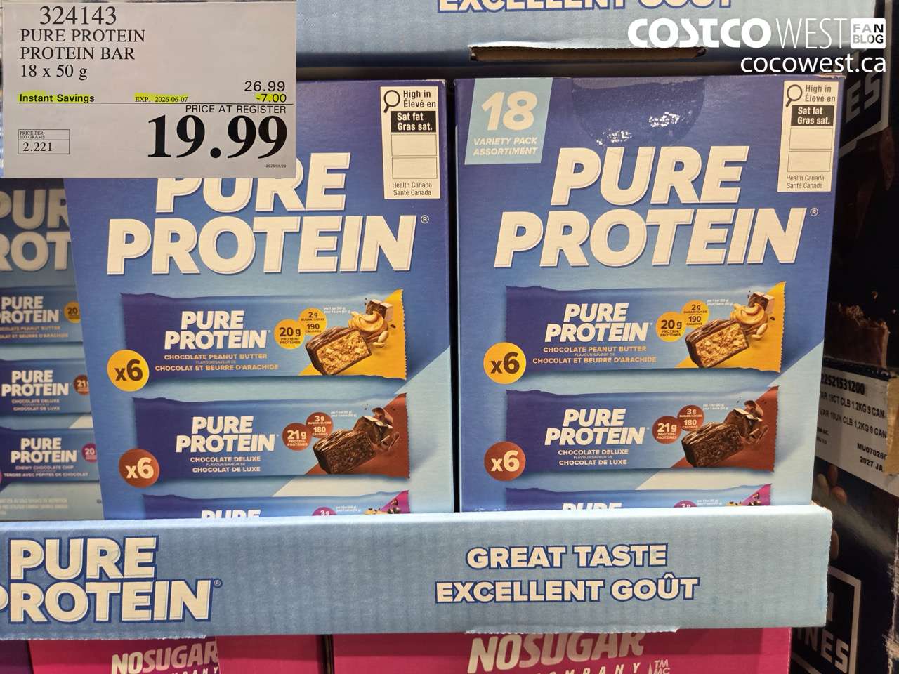 324143 PURE PROTEIN PROTEIN BAR 18 X 50 G ($7.00 INSTANT SAVINGS EXPIRES ON 2026-06-07) $19.99