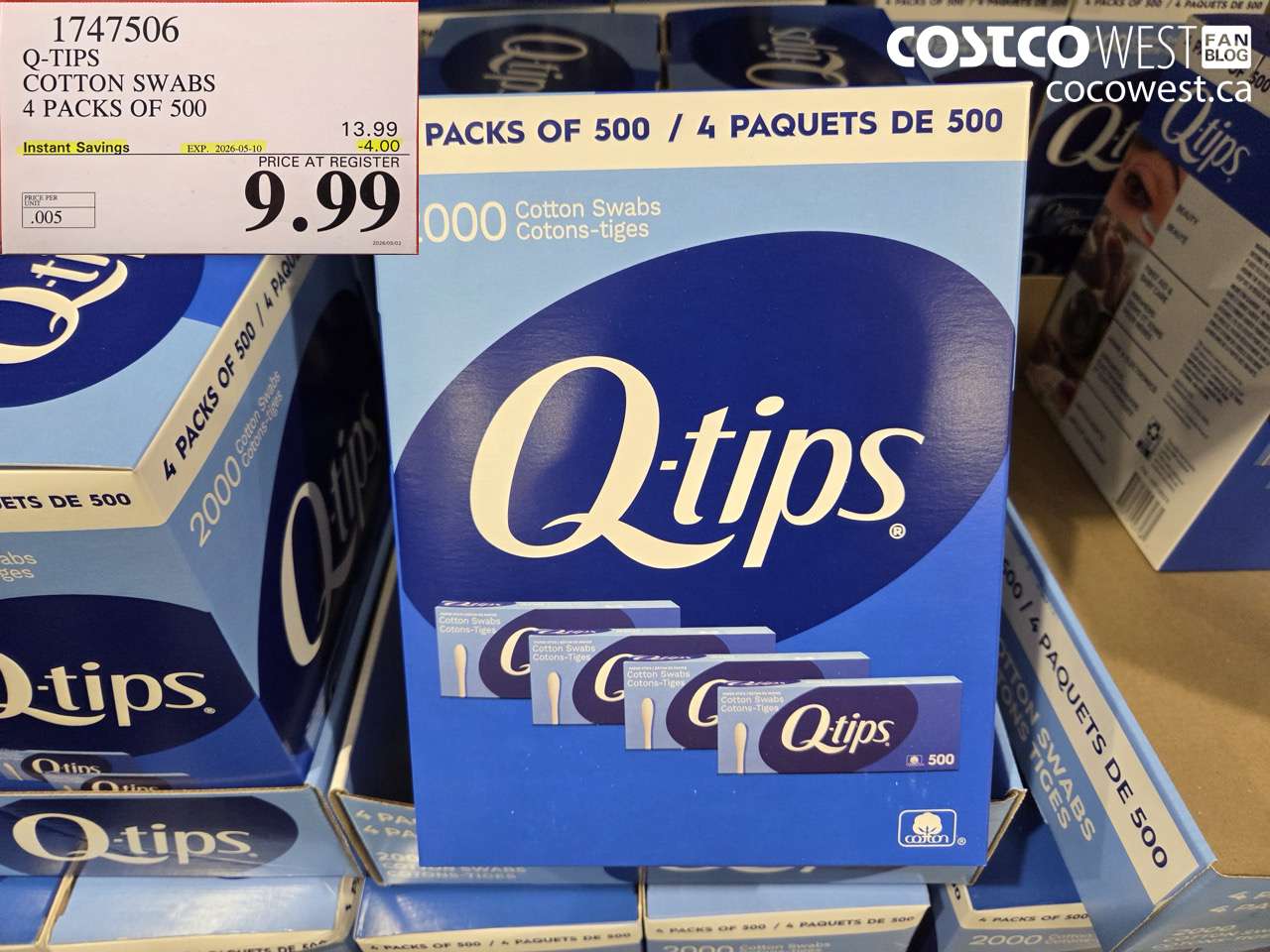1747506 Q-TIPS COTTON SWABS 4 PACKS OF 500 ($4.00 INSTANT SAVINGS EXPIRES ON 2026-05-10) $9.99