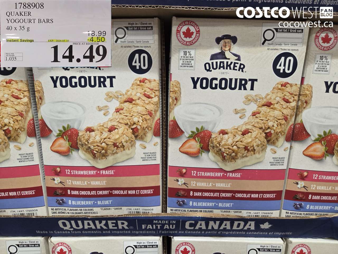 1788908 QUAKER YOGURT BARS 40 x 35 g ($4.50 INSTANT SAVINGS EXPIRES ON 2026-05-10) $14.49