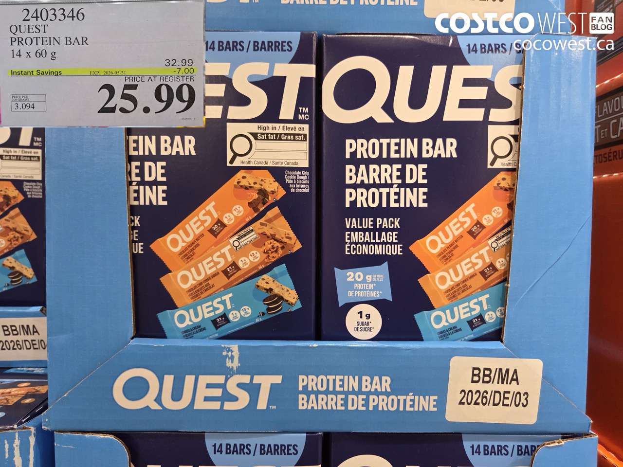 2403346 QUEST PROTEIN BAR 14 X 60 G ($7.00 INSTANT SAVINGS EXPIRES ON 2026-05-31) $25.99