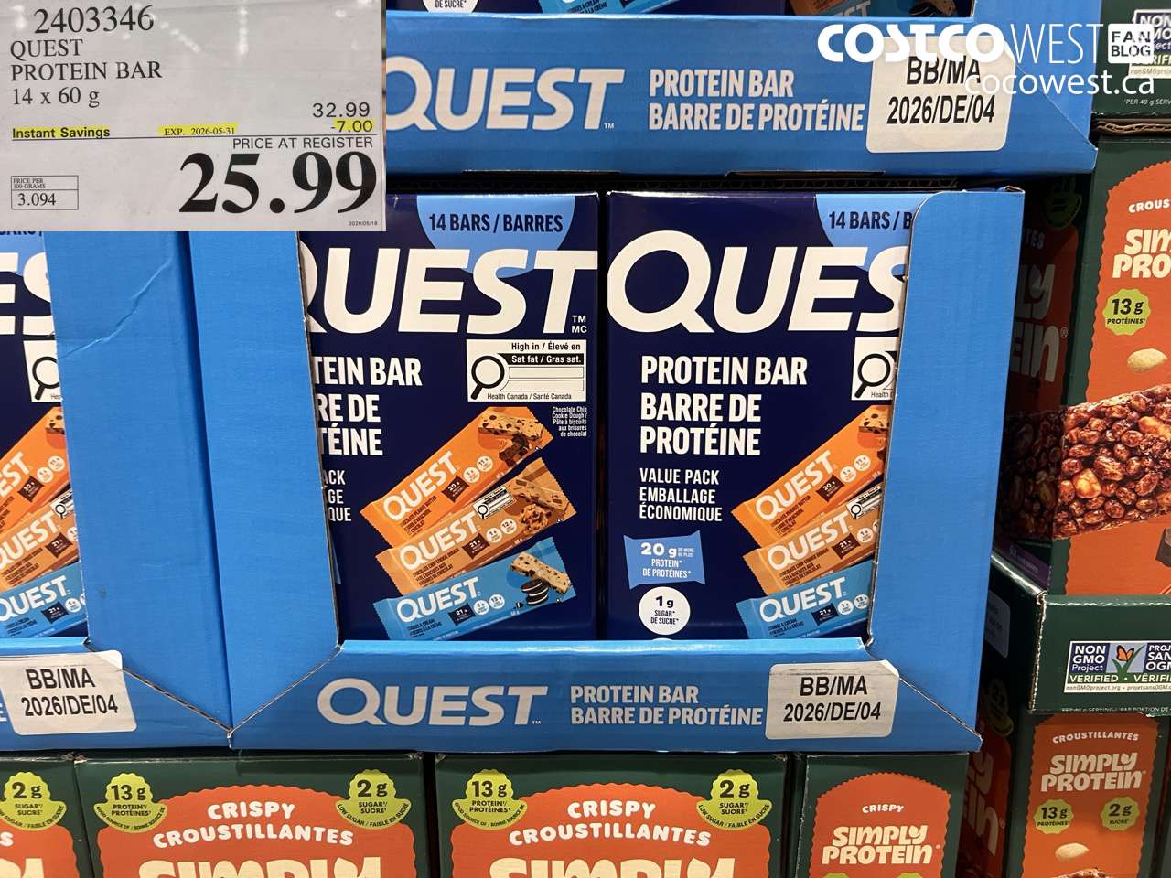 2403346 QUEST PROTEIN BAR 14 X 60 G ($7.00 INSTANT SAVINGS EXPIRES ON 2026-05-31) $25.99