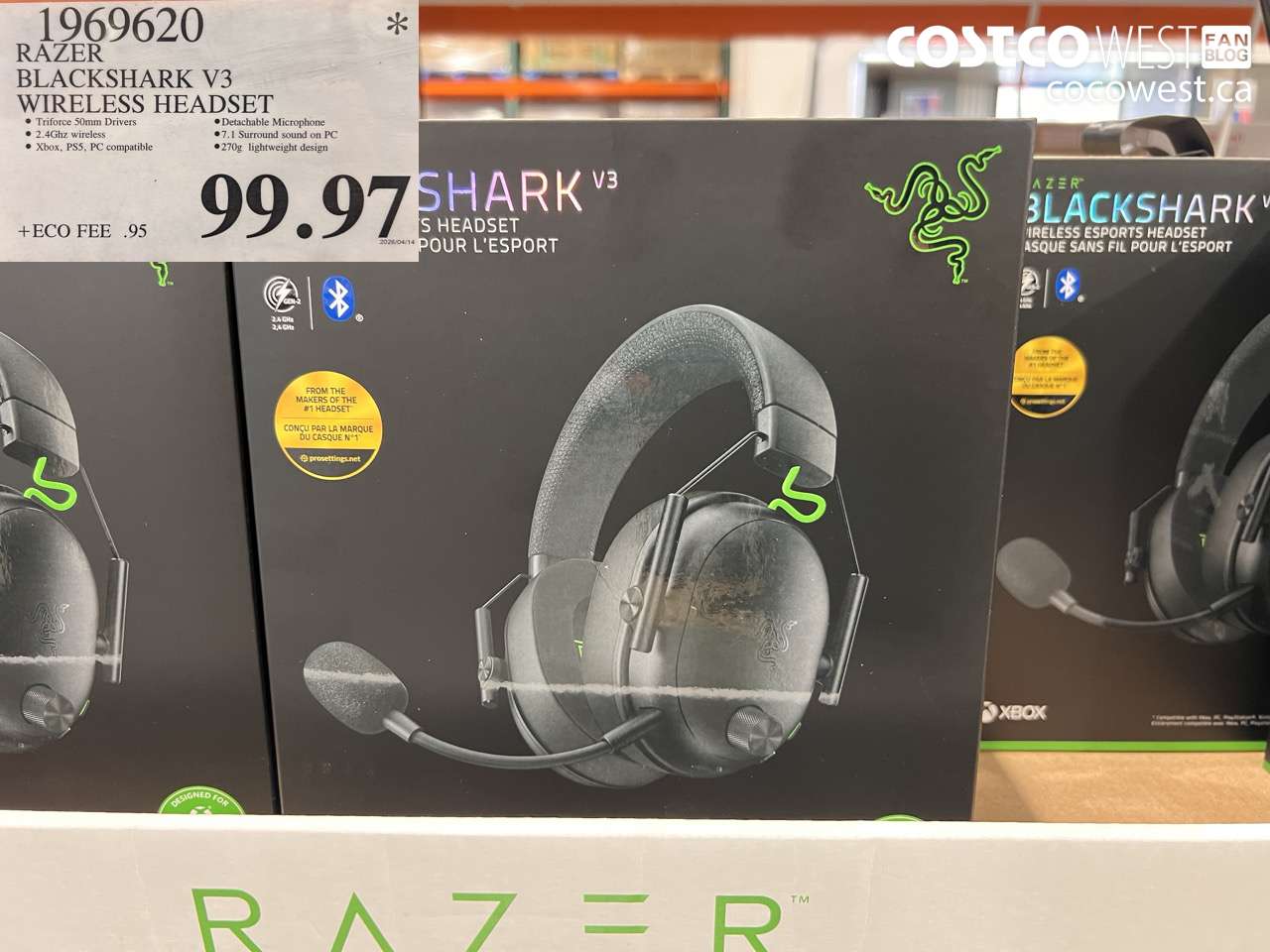 1969620 RAZER BLACKSHARK V3 WIRELESS HEADSET $99.97
