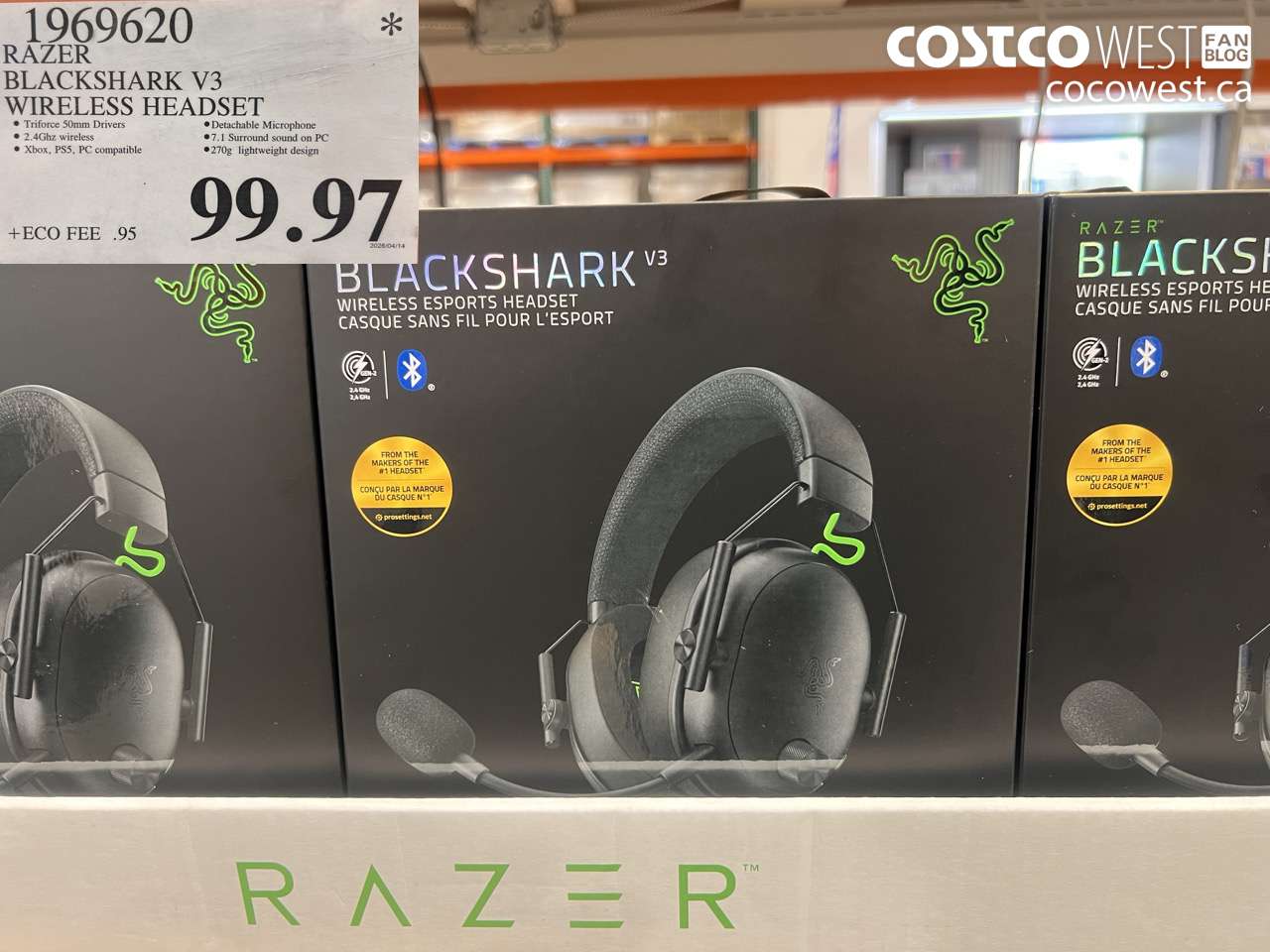 1969620 RAZER BLACKSHARK V3 WIRELESS HEADSET $99.97
