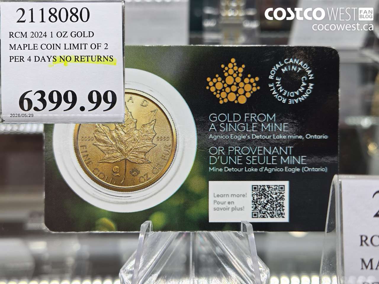 2118080 RCM 2024 1 OZ GOLD MAPLE COIN LIMIT OF 2 PER 4 DAYS $6399.99