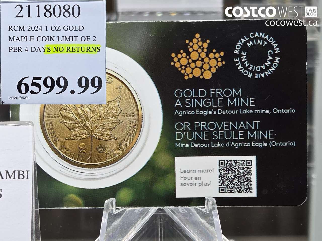 2118080 RCM 2024 1 OZ GOLD MAPLE COIN LIMIT OF 2 PER 4 DAYS NO RETURNS $6599.99
