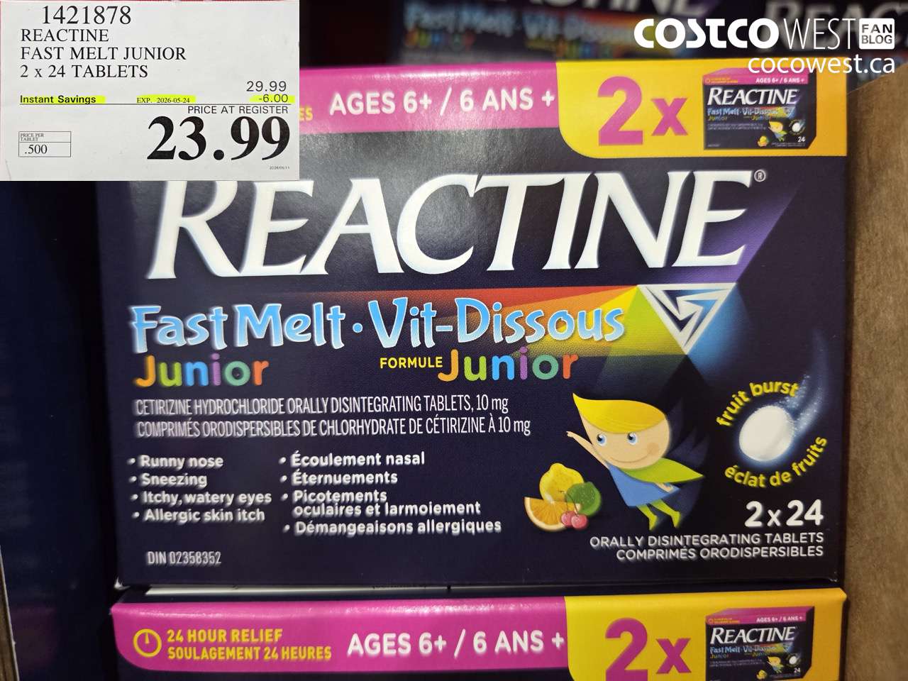 1421878 REACTINE FAST MELT JUNIOR 2 X 24 TABLETS ($6.00 INSTANT SAVINGS EXPIRES ON 2026-05-24) $23.99
