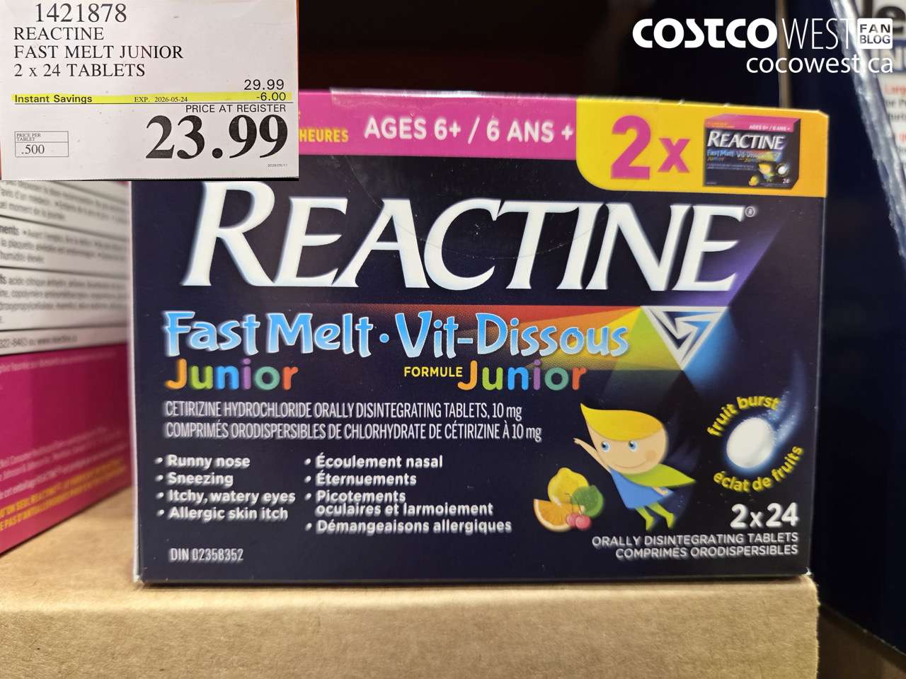 1421878 REACTINE FAST MELT JUNIOR 2 X 24 TABLETS ($6.00 INSTANT SAVINGS EXPIRES ON 2026-05-24) $23.99