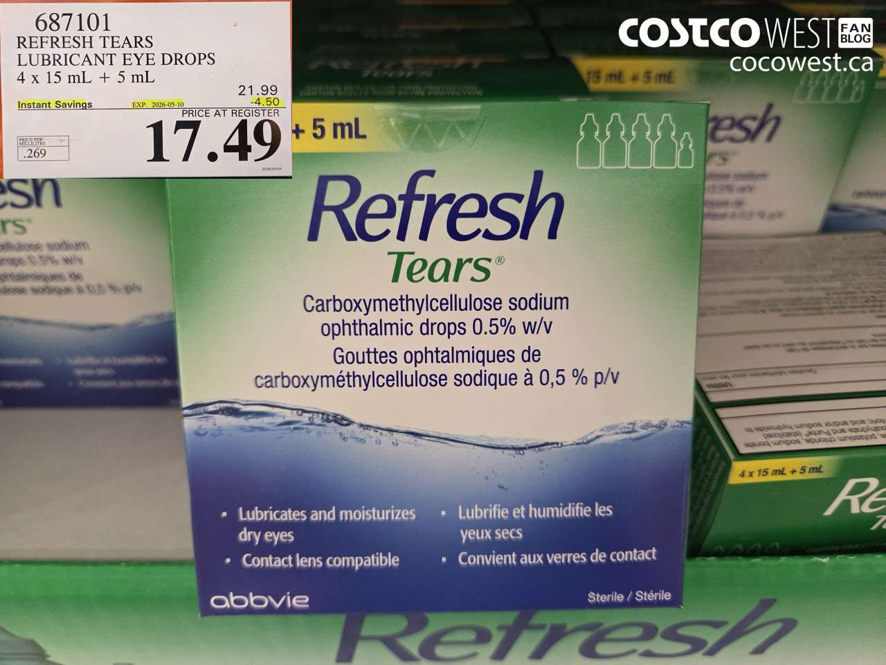 687101 REFRESH TEARS LUBRICANT EYE DROPS 4 X 15 ML + 5 ML ($4.50 INSTANT SAVINGS EXPIRES ON 2026-05-10) $17.49