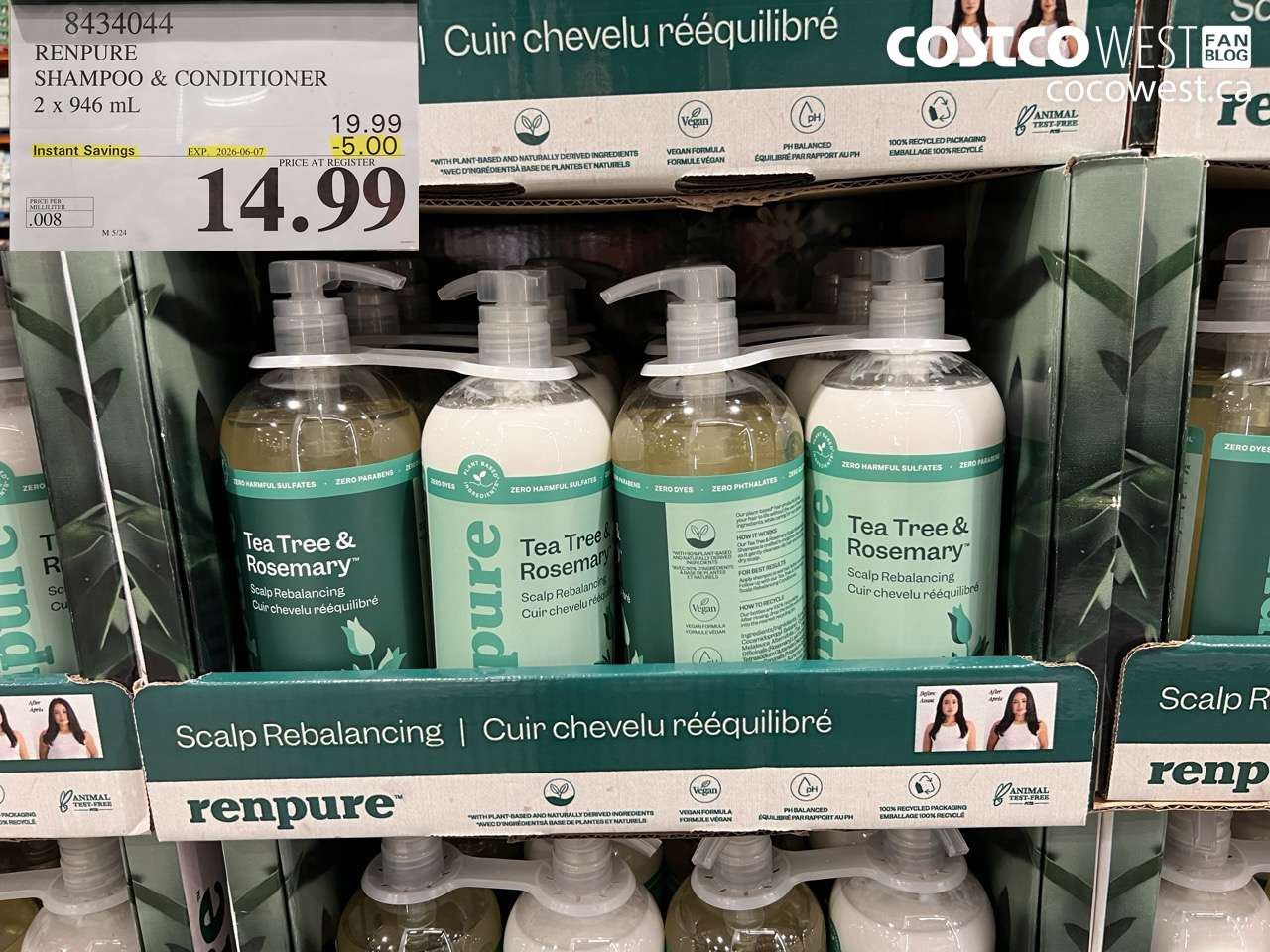 8434044 RENPURE SHAMPOO & CONDITIONER 2 X 946 ML ($5.00 INSTANT SAVINGS EXPIRES ON 2026-06-07) $14.99
