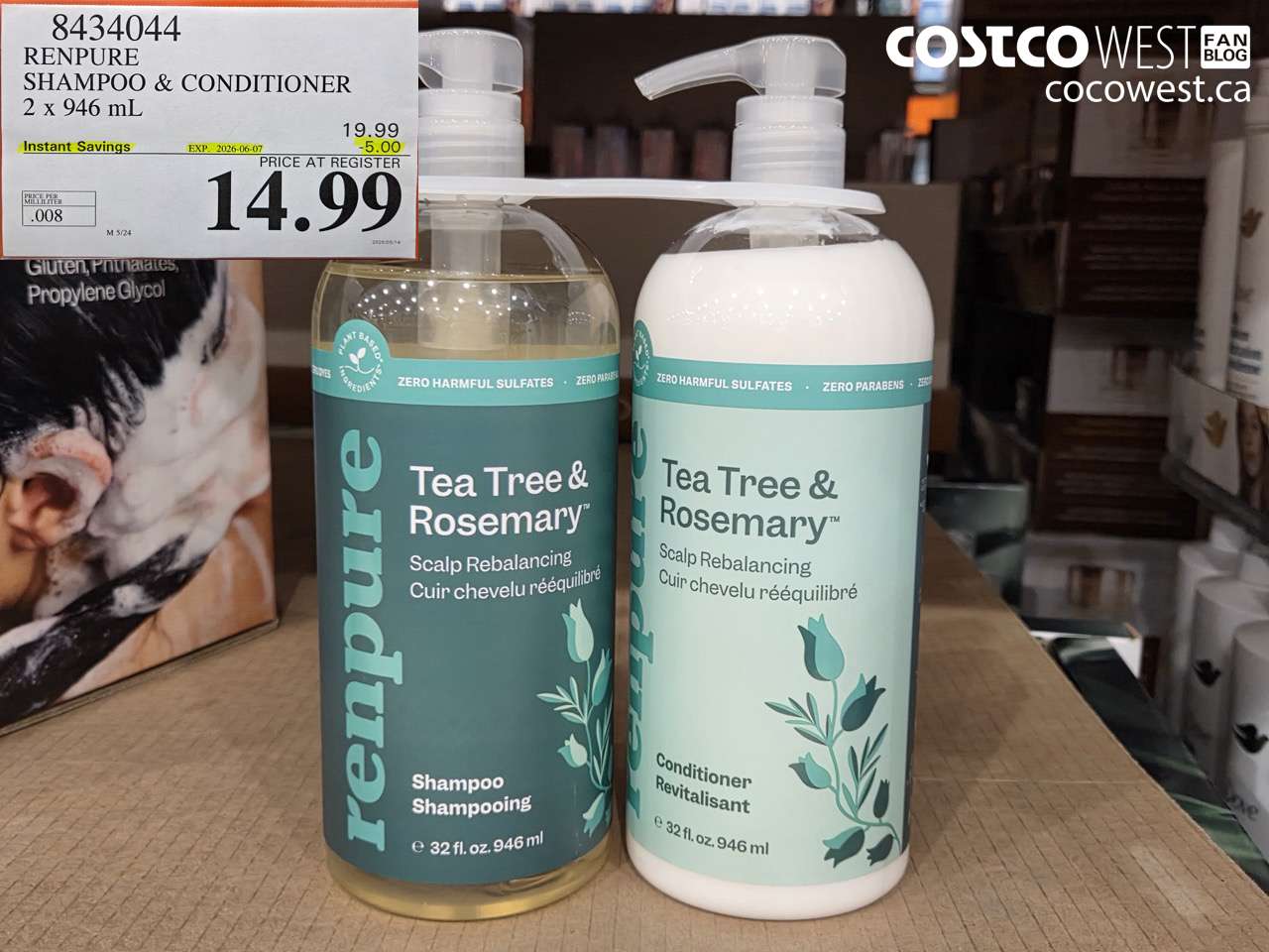 8434044 RENPURE SHAMPOO & CONDITIONER 2 X 946 ML ($5.00 INSTANT SAVINGS EXPIRES ON 2026-06-07) $14.99