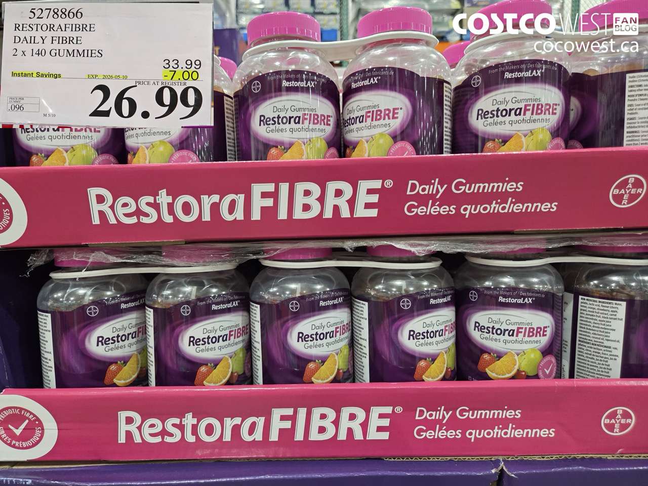 5278866 RESTORAFIBRE DAILY FIBRE 2 X 140 GUMMIES ($7.00 INSTANT SAVINGS EXPIRES ON 2026-05-10) $26.99