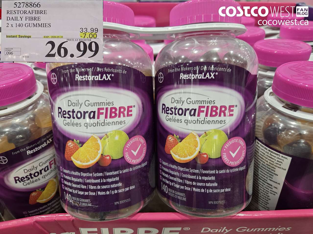 5278866 RESTORAFIBRE DAILY FIBRE 2 X 140 GUMMIES ($7.00 INSTANT SAVINGS EXPIRES ON 2026-05-10) $26.99