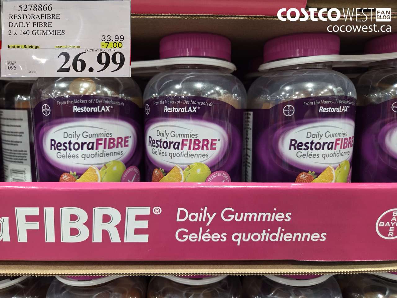 5278866 RESTORAFIBRE DAILY FIBRE 2 X 140 GUMMIES ($7.00 INSTANT SAVINGS EXPIRES ON 2026-05-10) $26.99