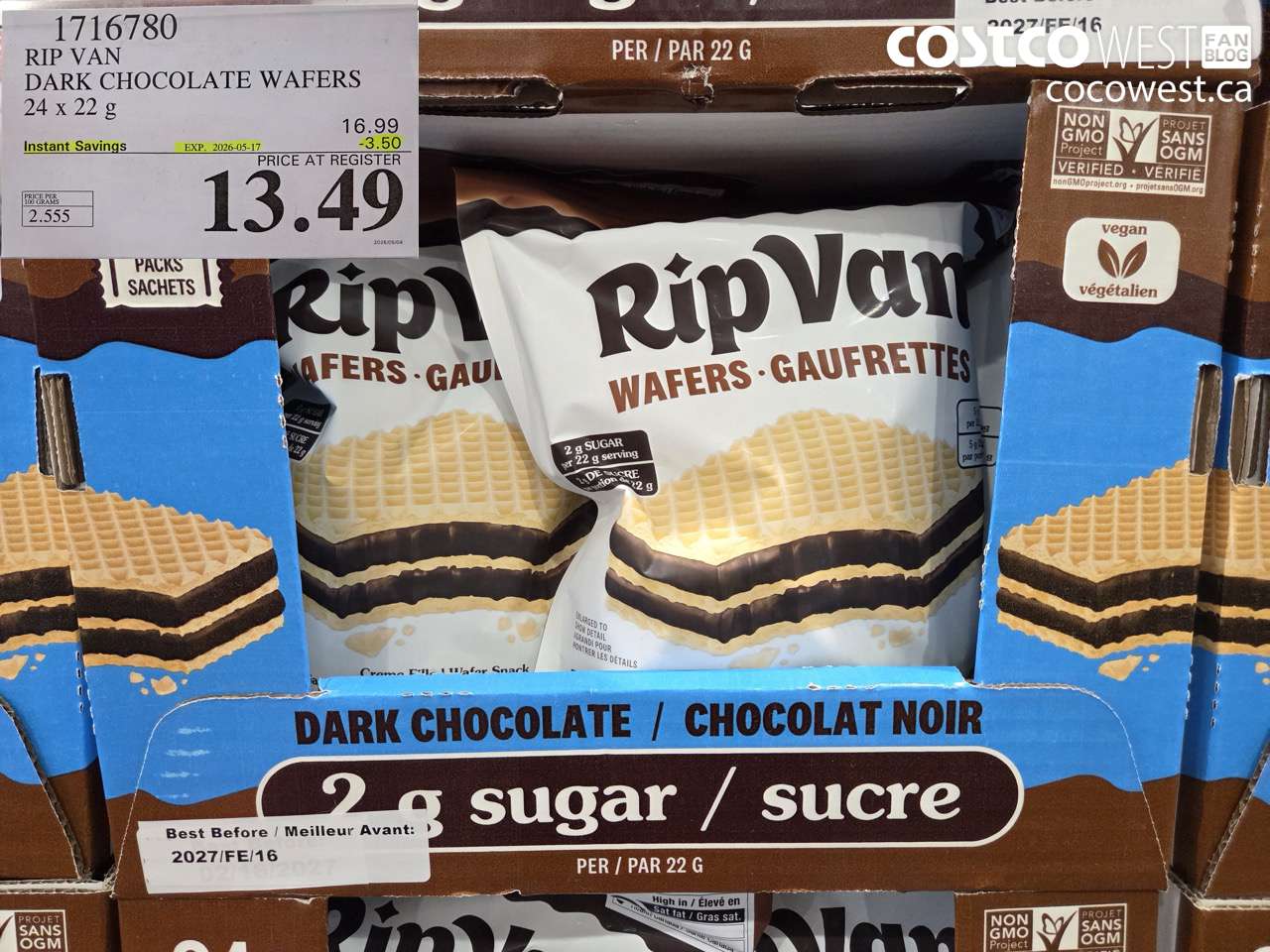 1716780 RIP VAN DARK CHOCOLATE WAFERS 24 X 22 G ($3.50 INSTANT SAVINGS EXPIRES ON 2026-05-17) $13.49