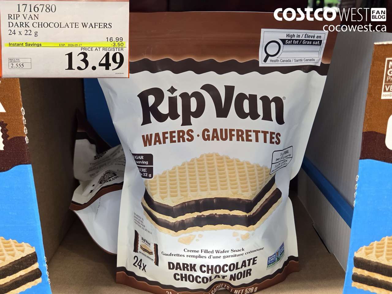 1716780 RIP VAN DARK CHOCOLATE WAFERS 24 X 22 G ($3.50 INSTANT SAVINGS EXPIRES ON 2026-05-17) $13.49