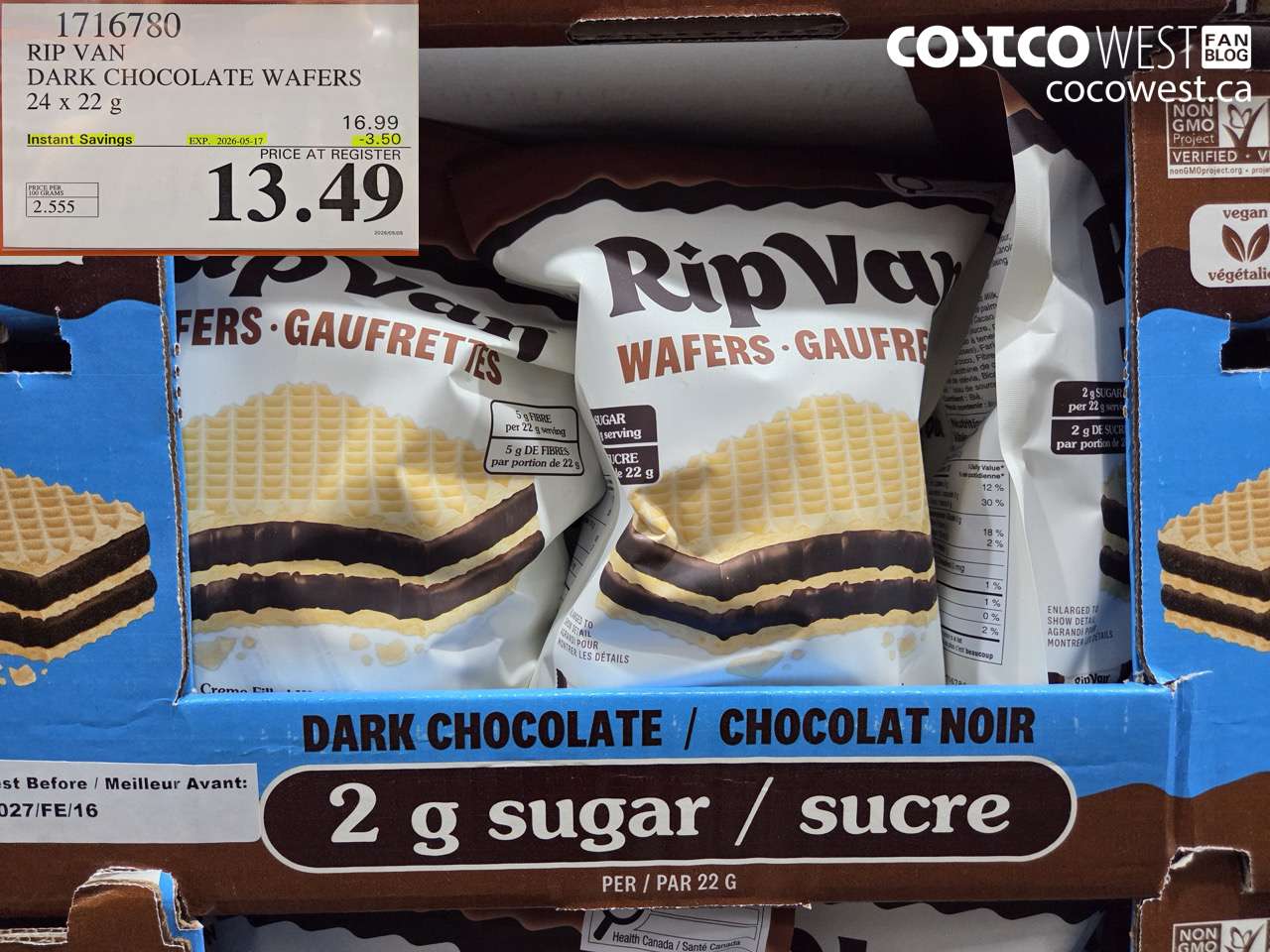 1716780 RIP VAN DARK CHOCOLATE WAFERS 24 X 22 G ($3.50 INSTANT SAVINGS EXPIRES ON 2026-05-17) $13.49
