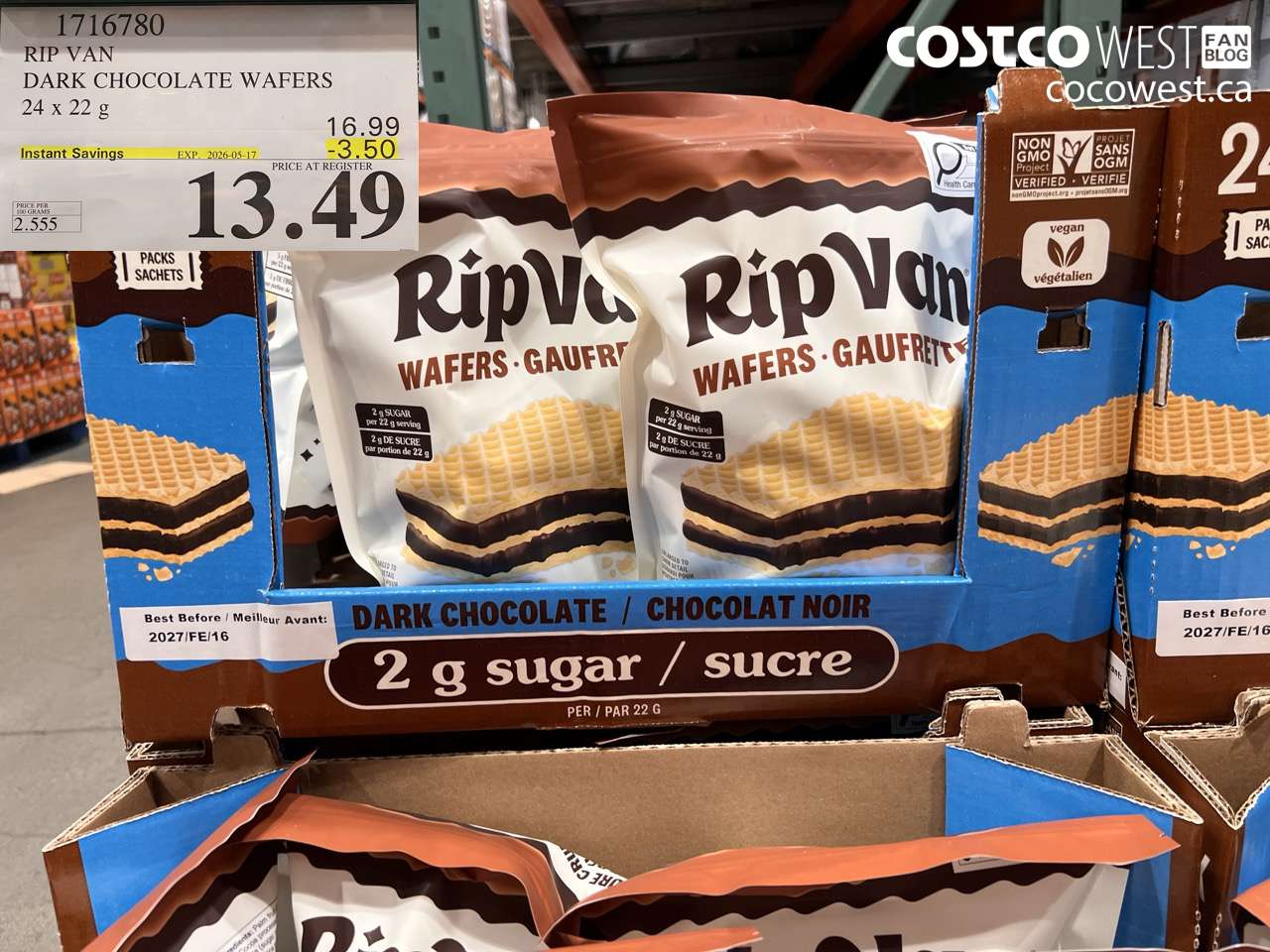 1716780 RIP VAN DARK CHOCOLATE WAFERS 24 X 22 G ($3.50 INSTANT SAVINGS EXPIRES ON 2026-05-17) $13.49