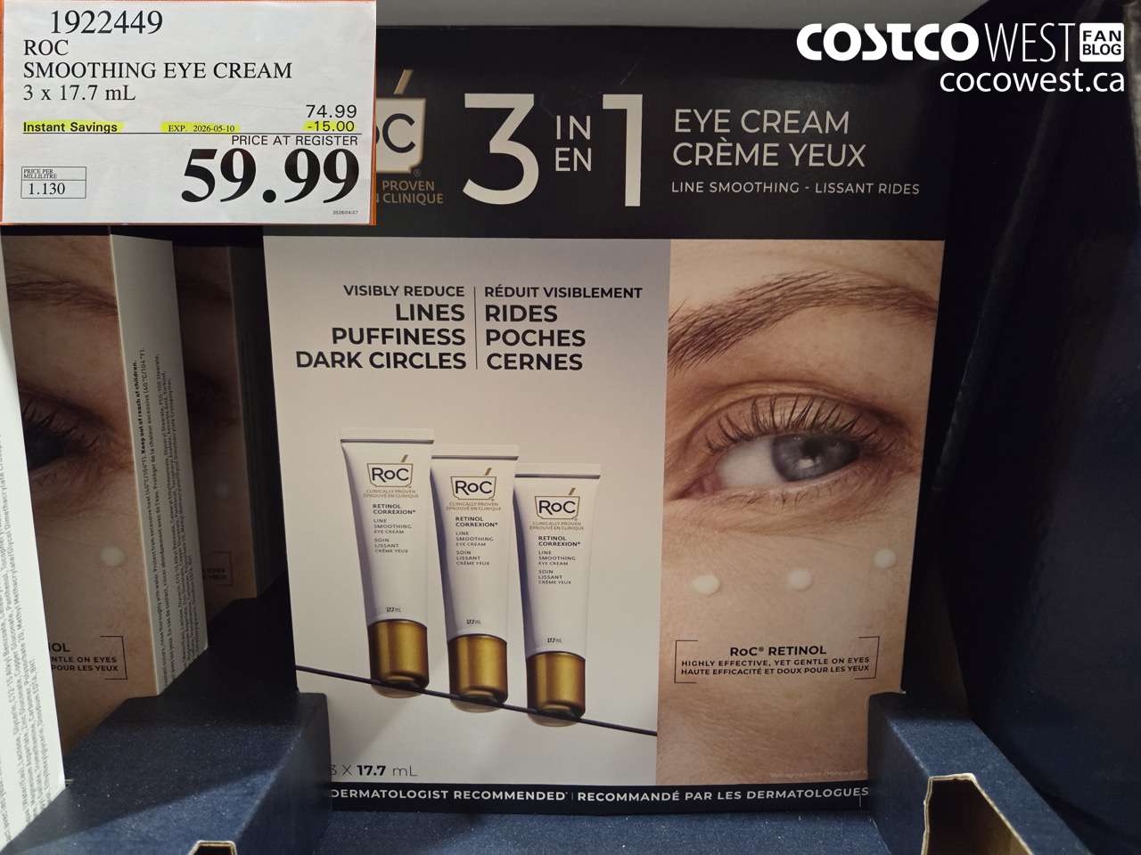 1922449 ROC SMOOTHING EYE CREAM 3 X 17.7 ML ($15.00 INSTANT SAVINGS EXPIRES ON 2026-05-10) $59.99