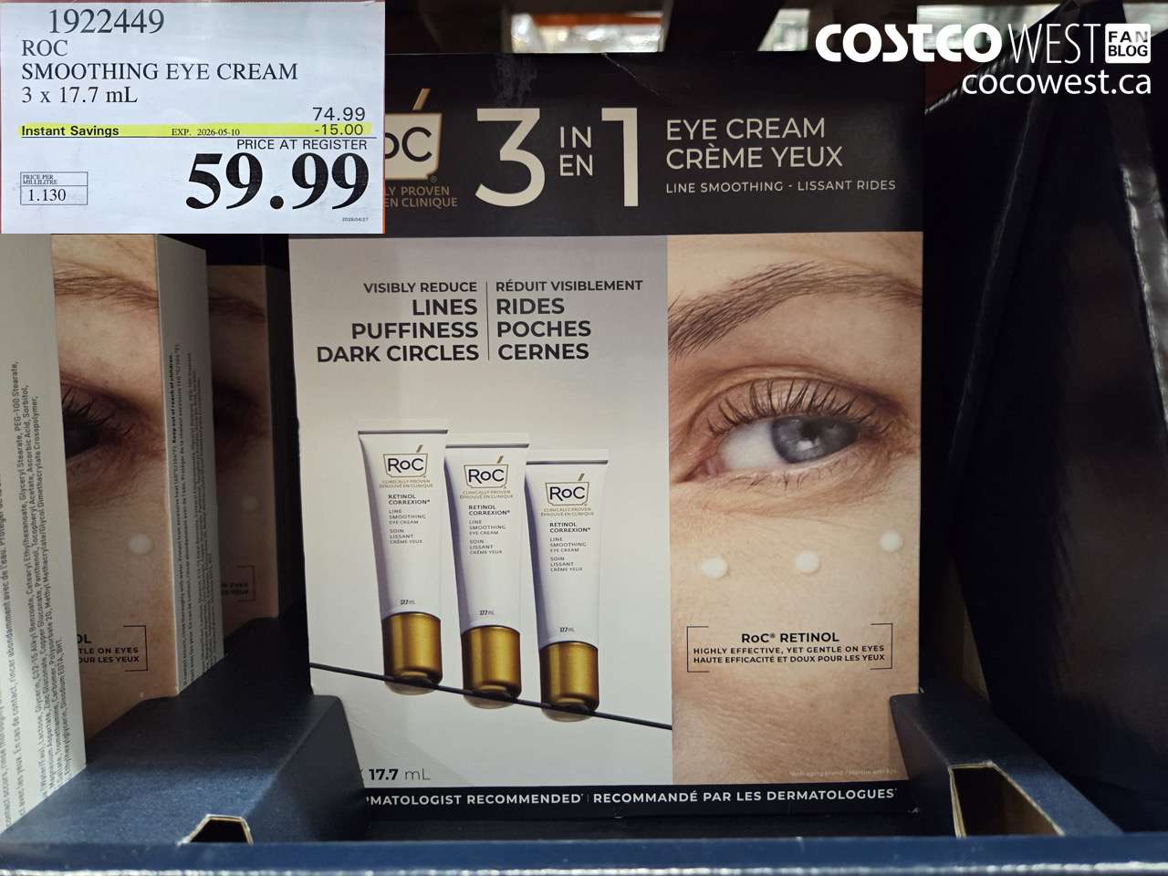 1922449 ROC SMOOTHING EYE CREAM 3 X 17.7 ML ($15.00 INSTANT SAVINGS EXPIRES ON 2026-05-10) $59.99