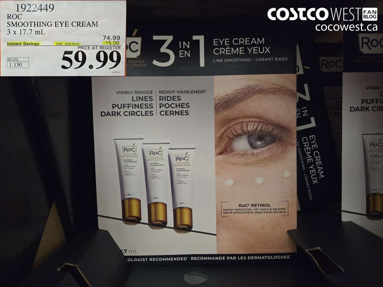 1922449 ROC SMOOTHING EYE CREAM 3 X 17.7 ML ($15.00 INSTANT SAVINGS EXPIRES ON 2026-05-10) $59.99