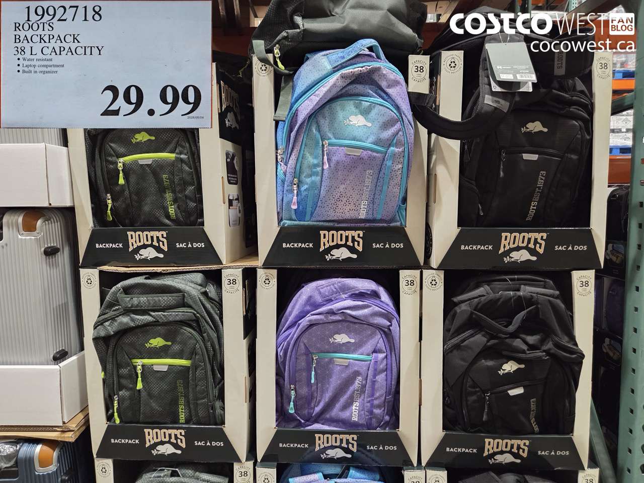 1992718 ROOTS BACKPACK 38 L CAPACITY $29.99