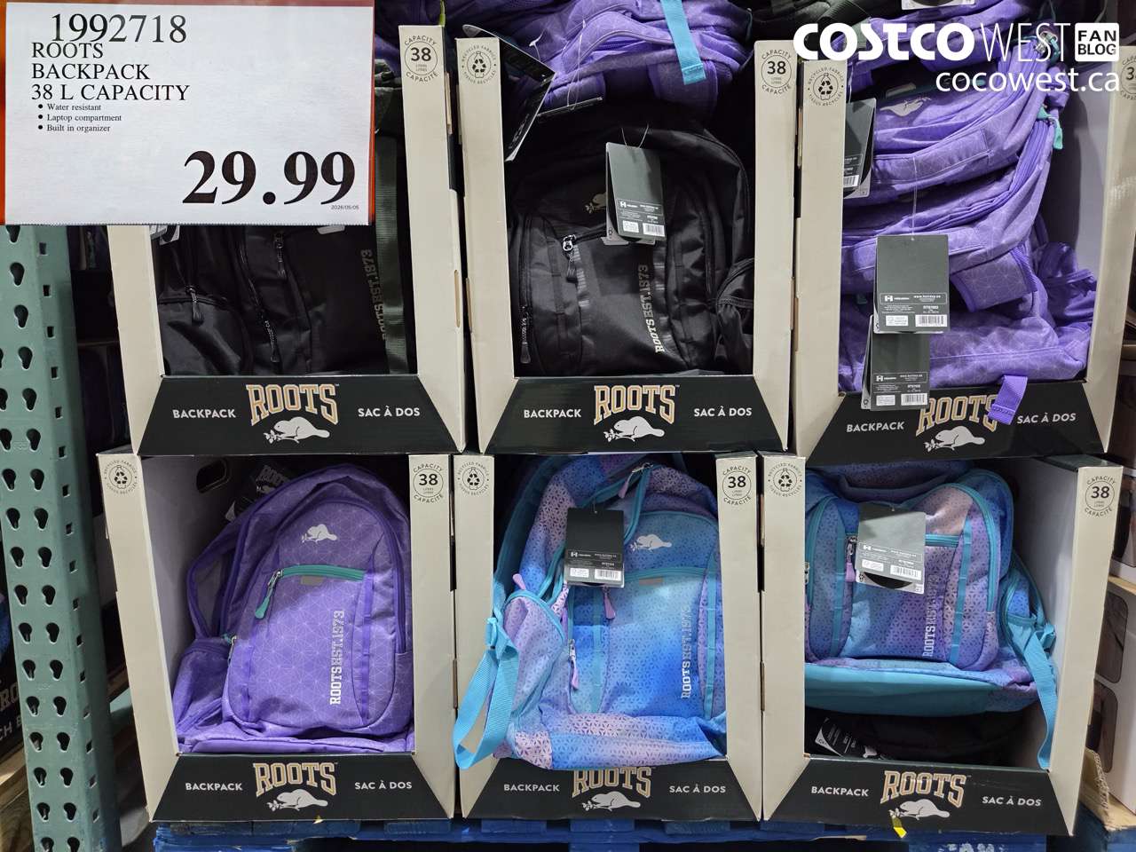 1992718 ROOTS BACKPACK 38 L CAPACITY $29.99