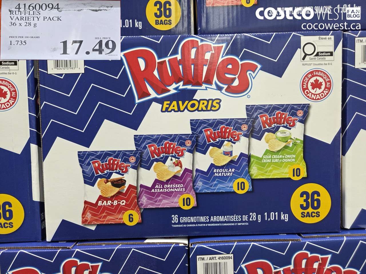 4160094 RUFFLES VARIETY PACK 36 X 28 G $17.49