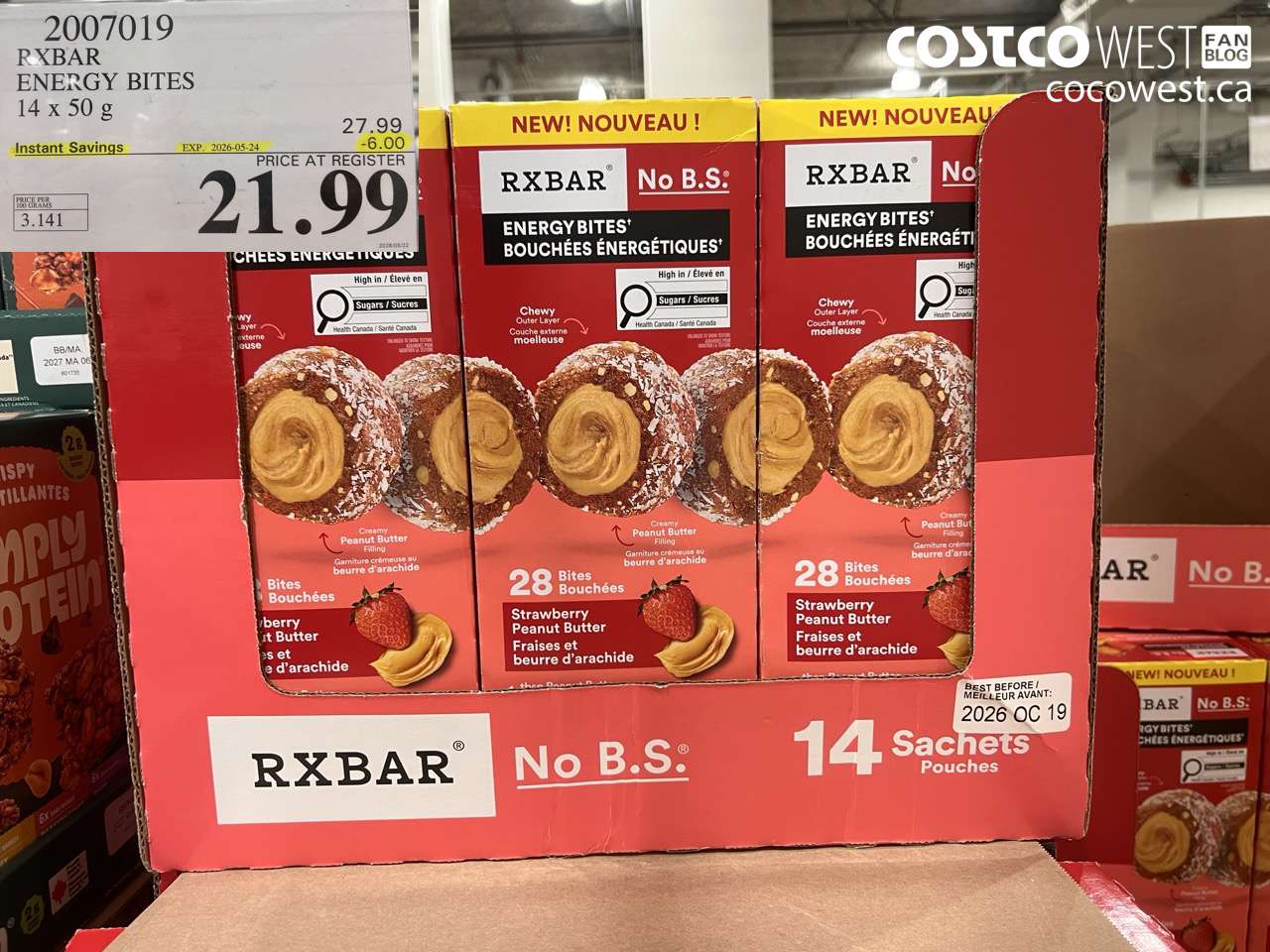 2007019 RXBAR ENERGY BITES 14 X 50 G ($6.00 INSTANT SAVINGS EXPIRES ON 2026-05-24) $21.99
