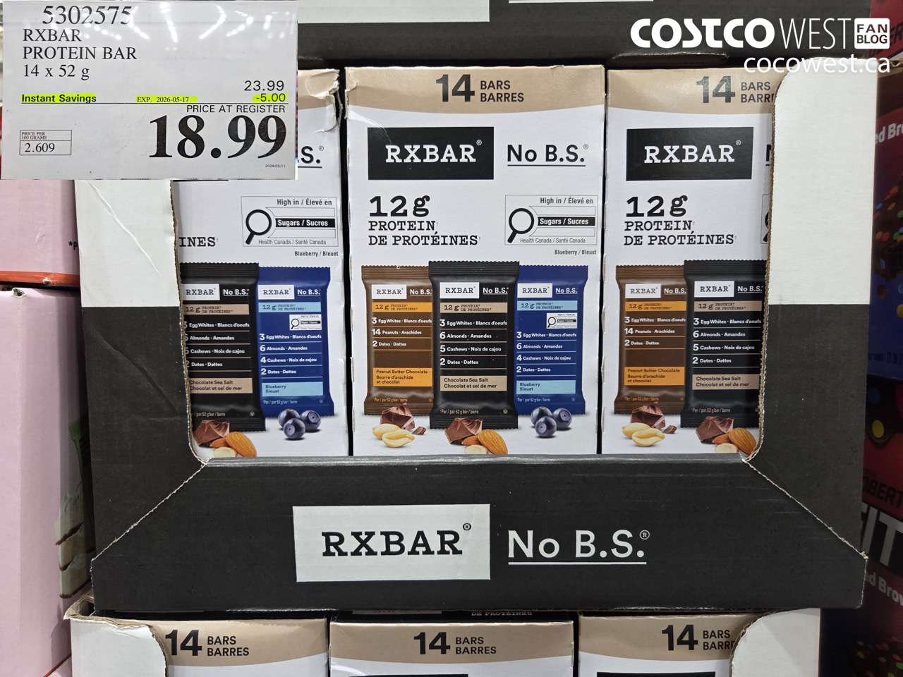 5302575 RXBAR PROTEIN BAR 14 X 52 G ($5.00 INSTANT SAVINGS EXPIRES ON 2026-05-17) $18.99