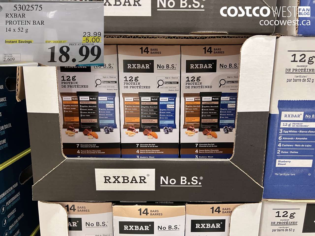 5302575 RXBAR PROTEIN BAR 14 X 52 G ($5.00 INSTANT SAVINGS EXPIRES ON 2026-05-17) $18.99