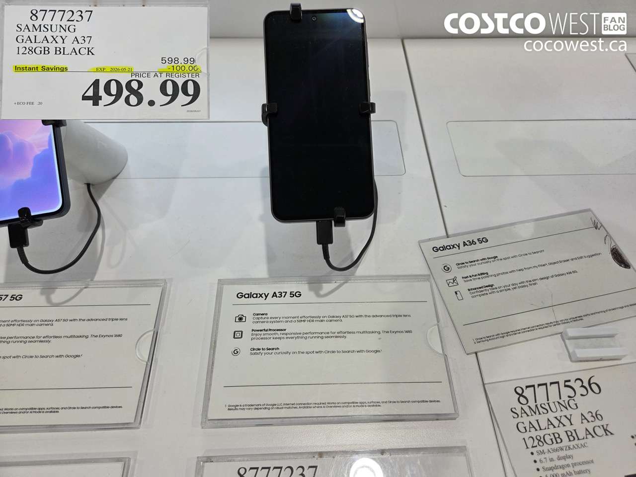8777237 SAMSUNG GALAXY A37 128GB BLACK ($100.00 INSTANT SAVINGS EXPIRES ON 2026-05-21) $498.99