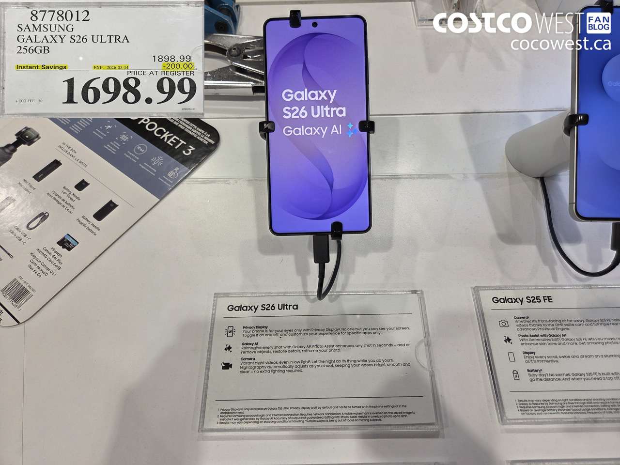 8778012 SAMSUNG GALAXY S26 ULTRA 256GB ($200.00 INSTANT SAVINGS EXPIRES ON 2026-05-14) $1698.99