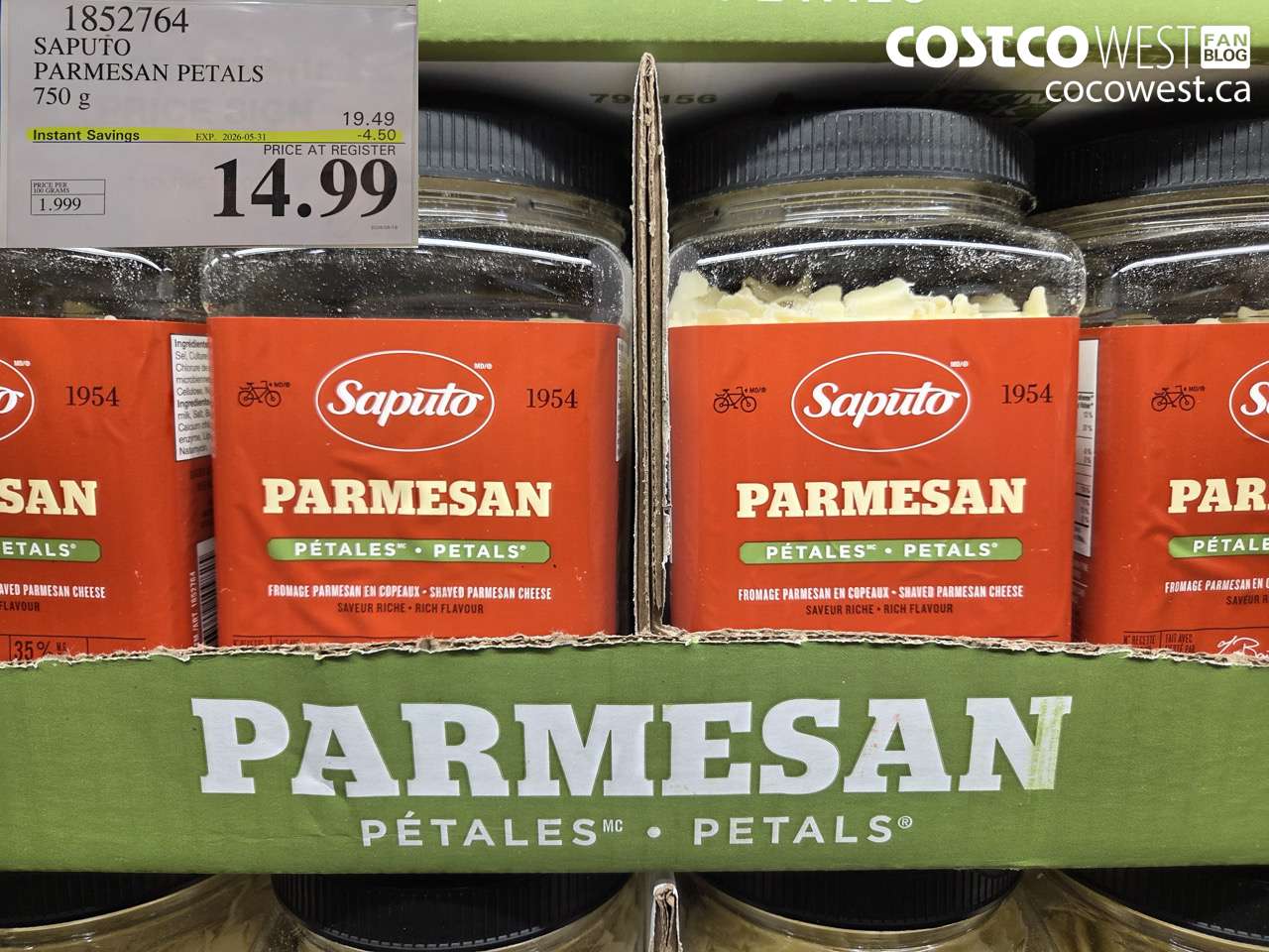 1852764 SAPUTO PARMESAN PETALS 750 G ($4.50 INSTANT SAVINGS EXPIRES ON 2026-05-31) $14.99
