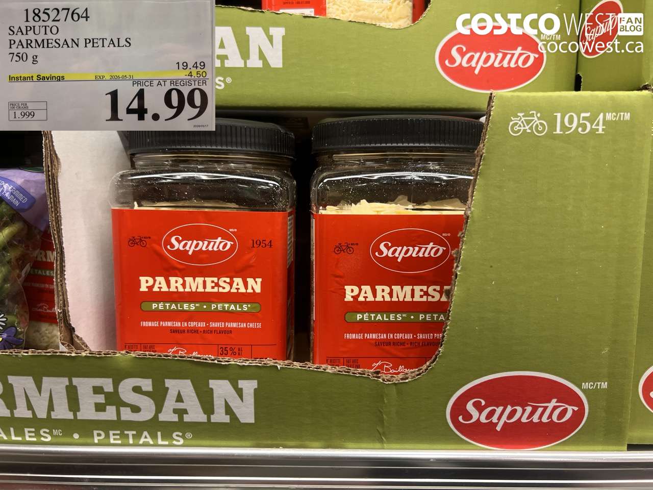 1852764 SAPUTO PARMESAN PETALS 750 G ($4.50 INSTANT SAVINGS EXPIRES ON 2026-05-31) $14.99