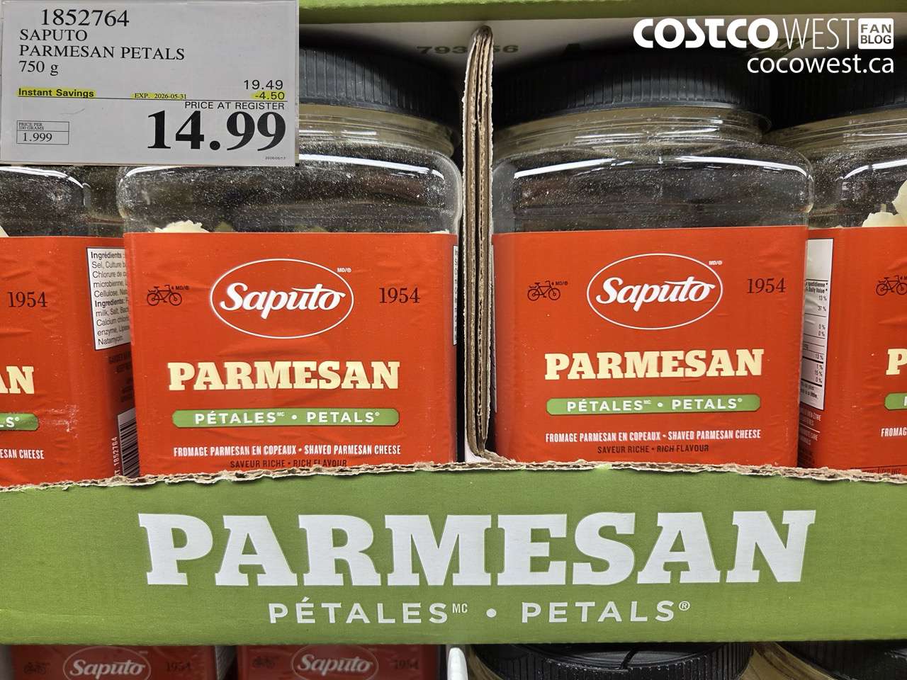 1852764 SAPUTO PARMESAN PETALS 750 G ($4.50 INSTANT SAVINGS EXPIRES ON 2026-05-31) $14.99