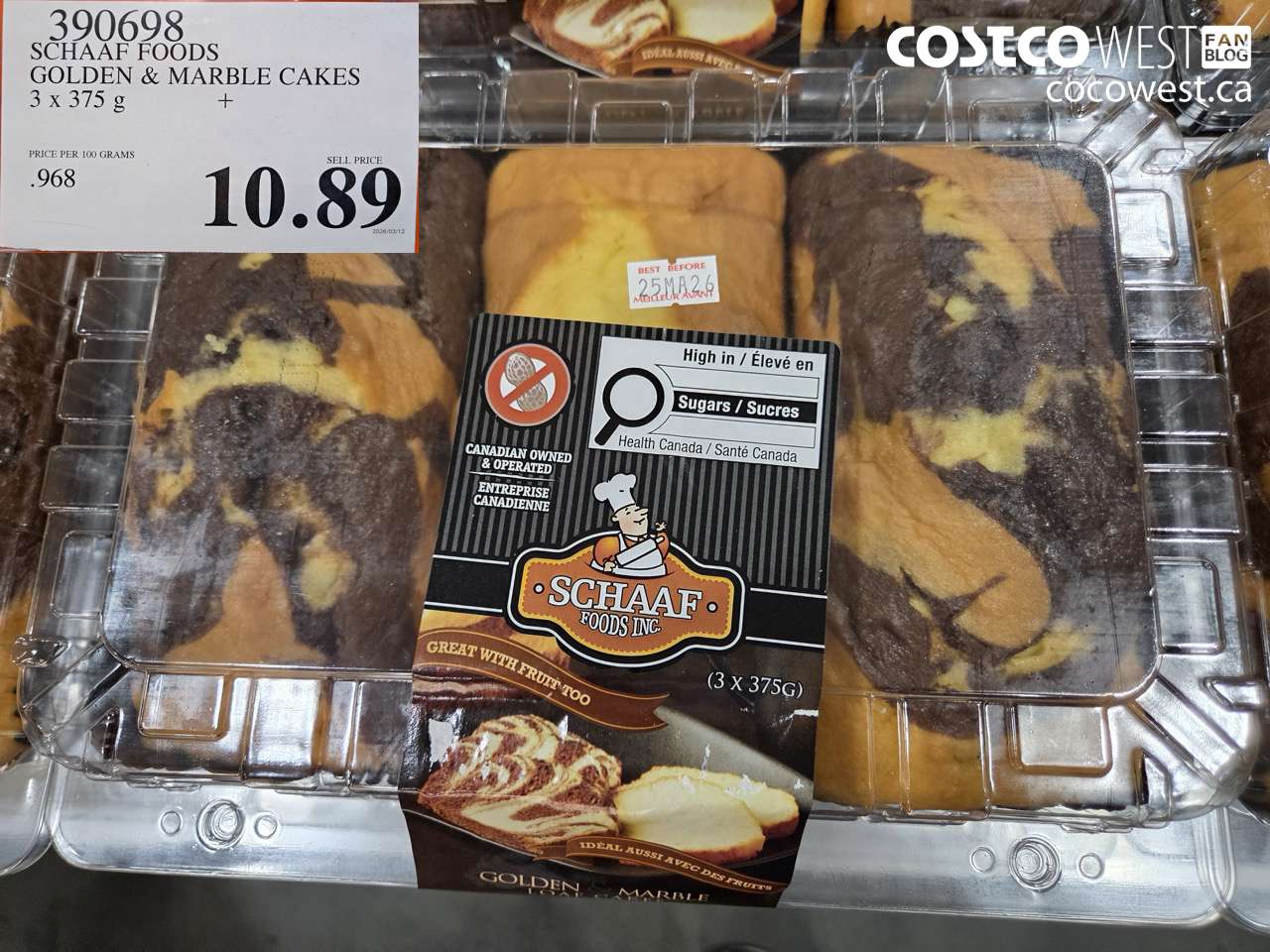 390698 SCHAAF FOODS GOLDEN & MARBLE CAKES 3 X 375 G $10.89