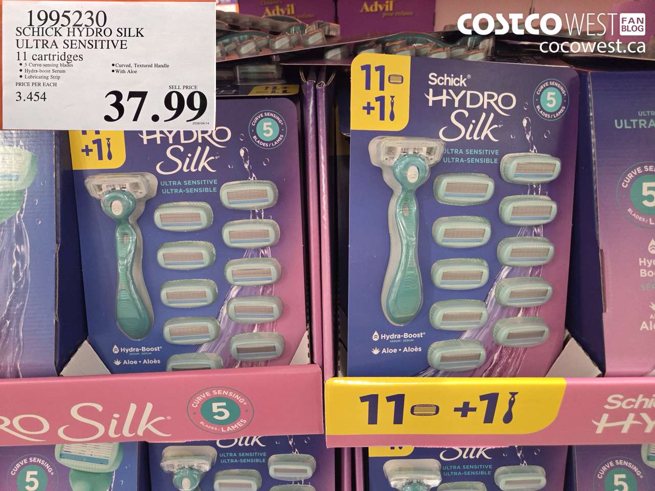 1995230 SCHICK HYDRO SILK ULTRA SENSITIVE 11 CARTRIDGES $37.99