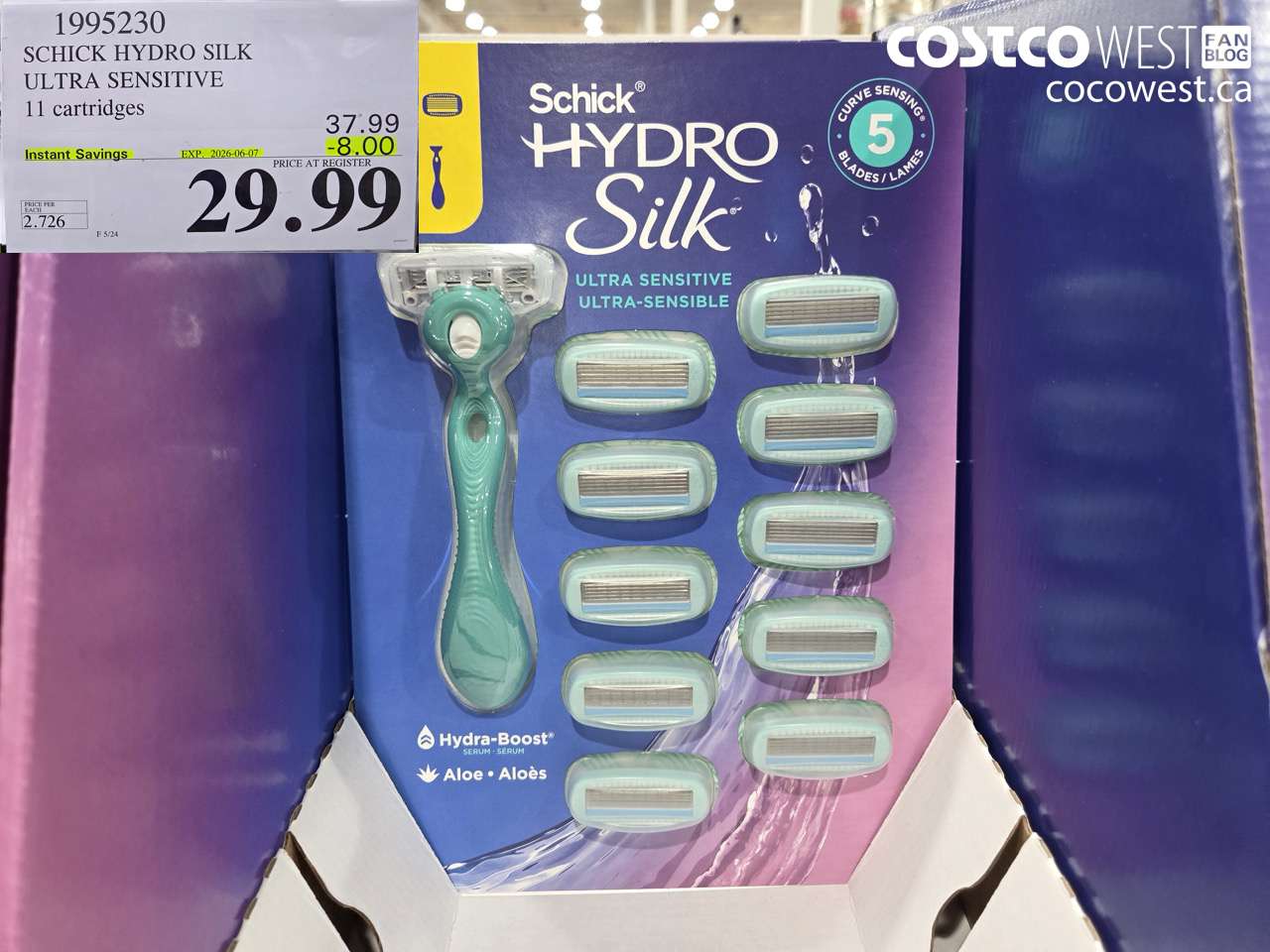 1995230 SCHICK HYDRO SILK ULTRA SENSITIVE 11 CARTRIDGES ($8.00 INSTANT SAVINGS EXPIRES ON 2026-06-07) $29.99