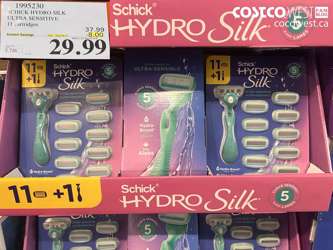 1995230 SCHICK HYDRO SILK ULTRA SENSITIVE 11 CARTRIDGES ($8.00 INSTANT SAVINGS EXPIRES ON 2026-06-07) $29.99