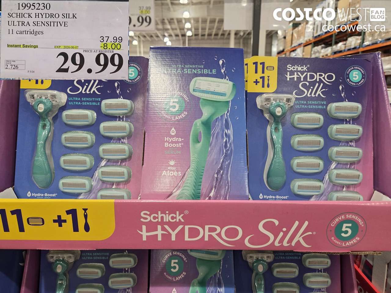 1995230 SCHICK HYDRO SILK ULTRA SENSITIVE 11 CARTRIDGES ($8.00 INSTANT SAVINGS EXPIRES ON 2026-06-07) $29.99