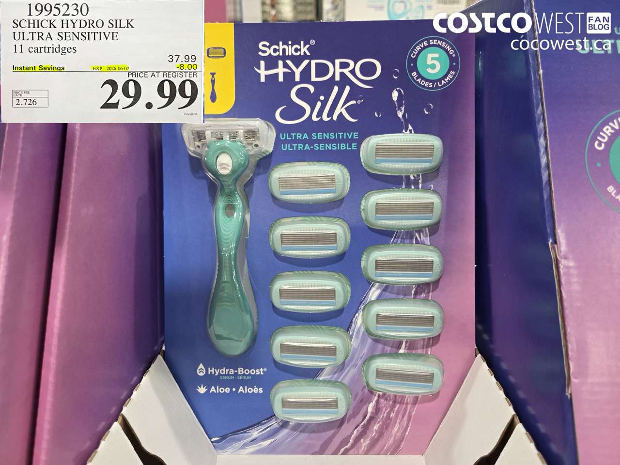 1995230 SCHICK HYDRO SILK ULTRA SENSITIVE 11 CARTRIDGES ($8.00 INSTANT SAVINGS EXPIRES ON 2026-06-07) $29.99
