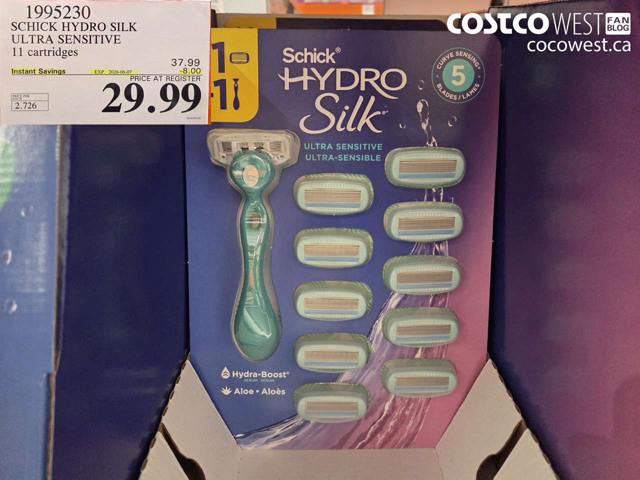 1995230 SCHICK HYDRO SILK ULTRA SENSITIVE 11 CARTRIDGES ($8.00 INSTANT SAVINGS EXPIRES ON 2026-06-07) $29.99