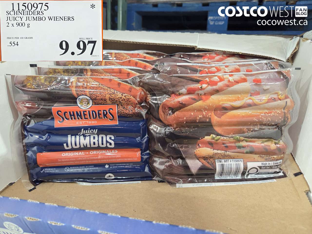 1150975 SCHNEIDERS JUICY JUMBO WIENERS 2 X 900 G $9.97