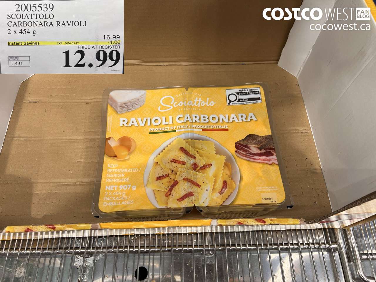 2005539 SCOIATTOLO CARBONARA RAVIOLI 2 X 454 G ($4.00 INSTANT SAVINGS EXPIRES ON 2026-05-17) $12.99